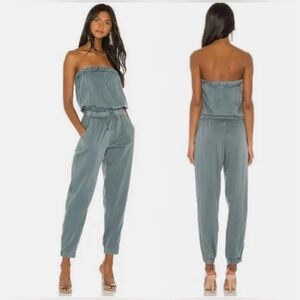 Young Fabulous & Broke Reeve Jumpsuit Teal Elastic Waist Chambray